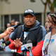 Anton Black’s family members, from left, LaToya Holley, Antone Black, father, and Jenal Black, mother, speak during a press conference Thursday, Sept. 30, 2021, in Baltimore. A federal judge on Tuesday, Jan. 19, 2022, has refused to throw out a lawsuit’s claims that police on Maryland’s Eastern Shore used excessive force on Anton Black, a 19-year-old Black man who died in 2018 during a struggle with officers who handcuffed him and shackled his legs.